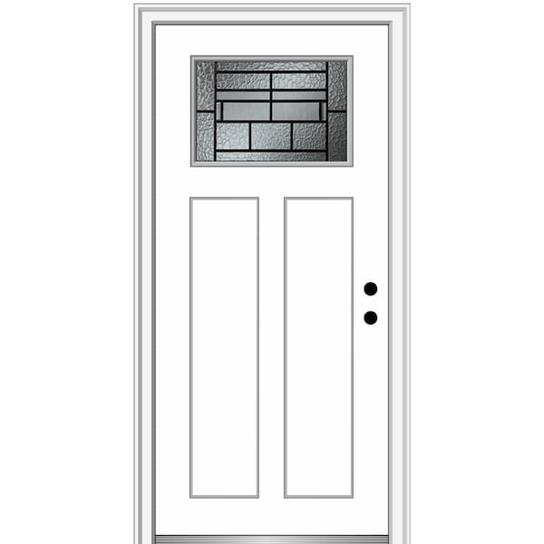 MMI DOOR Pembrook 32 in. x 80 in. 2-Panel Left-Hand Inswing 1/4 Lite Decorative Glass Primed Fiberglass Prehung Front Door