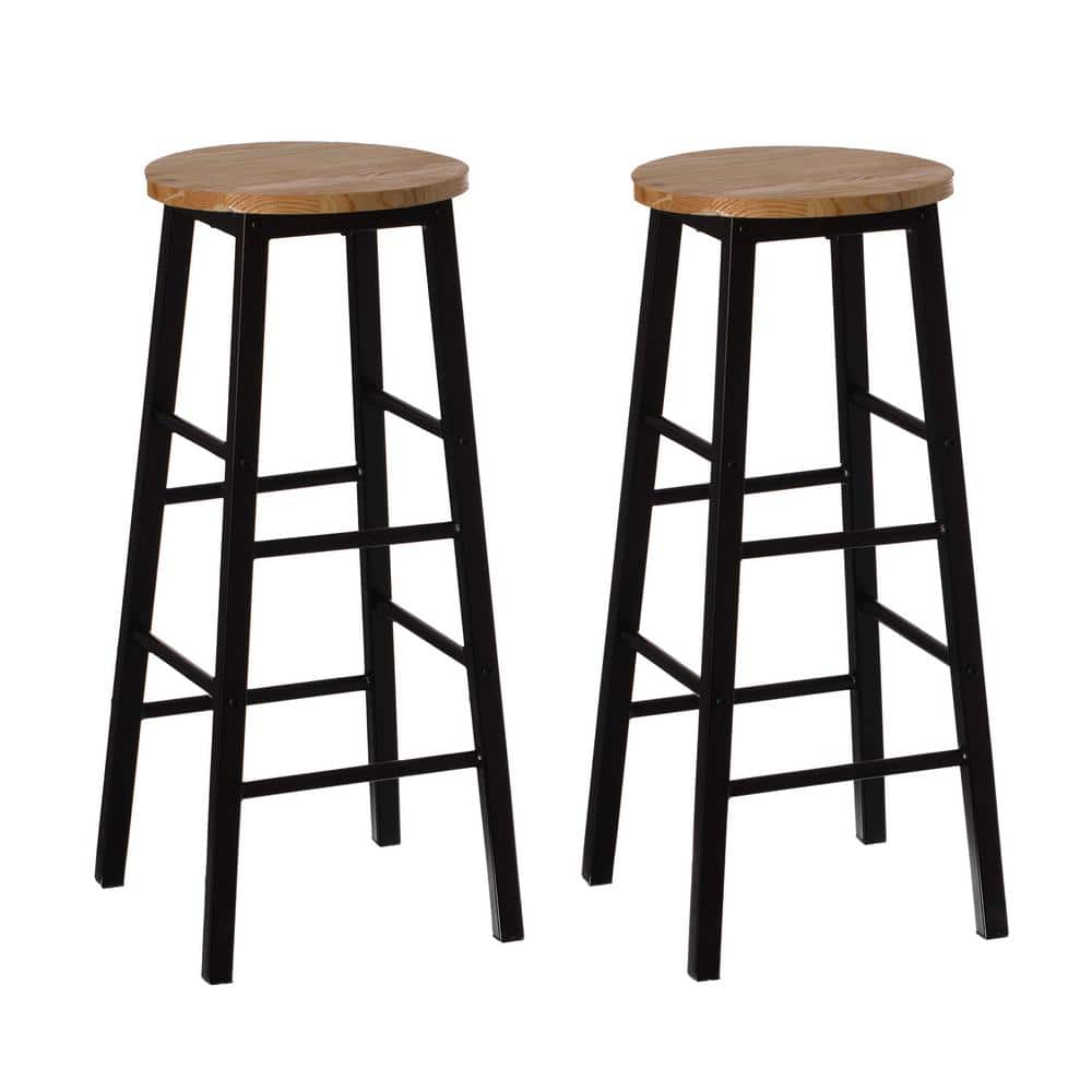Set of 2 Wooden 28 in. High Round Bar Stool with Footrests for Indoor and O