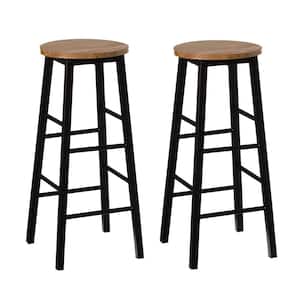 Set of 2 Wooden 28 in. High Round Bar Stool with Footrests for Indoor and Outdoor
