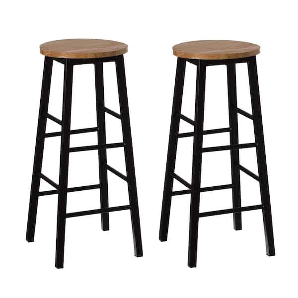 Vintiquewise Set of 2 Wooden 28 in. High Round Bar Stool with Footrests for Indoor and Outdoor