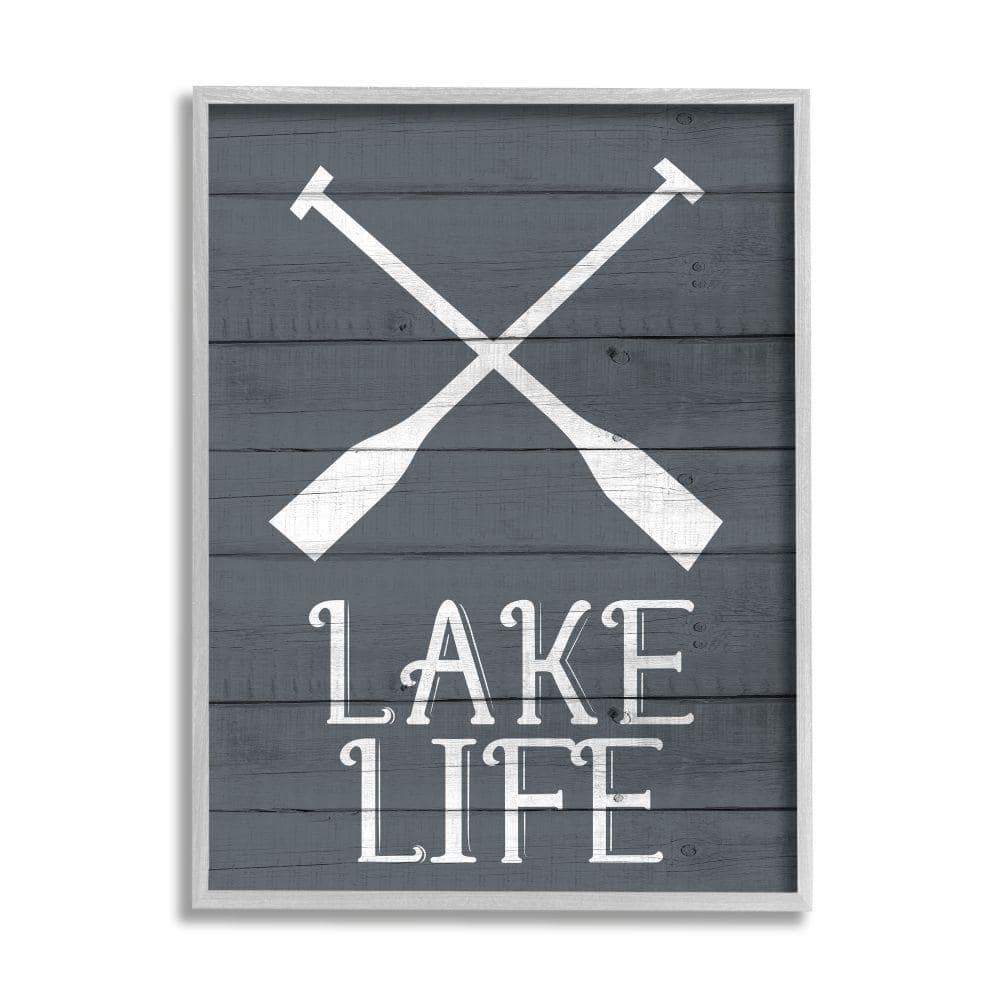 Stupell Industries Nautical Blue Lake Life Phrase Rustic Boat Oars by Kimberly Allen Framed Typography Wall Art Print 24 in. x 30 in -  ac-633_gff24x30