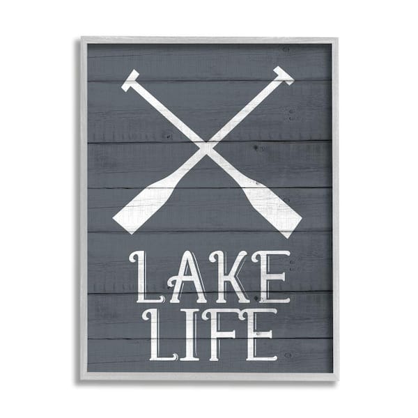 Stupell Industries "Nautical Blue Lake Life Phrase Rustic Boat Oars" by Kimberly Allen Framed Typography Wall Art Print 16 in. x 20 in.