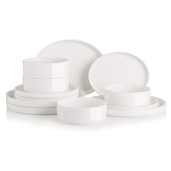 12-Piece Pure White Porcelain Plates and Bowls Dinnerware Set Microwave Dishwasher Safe Service for 4