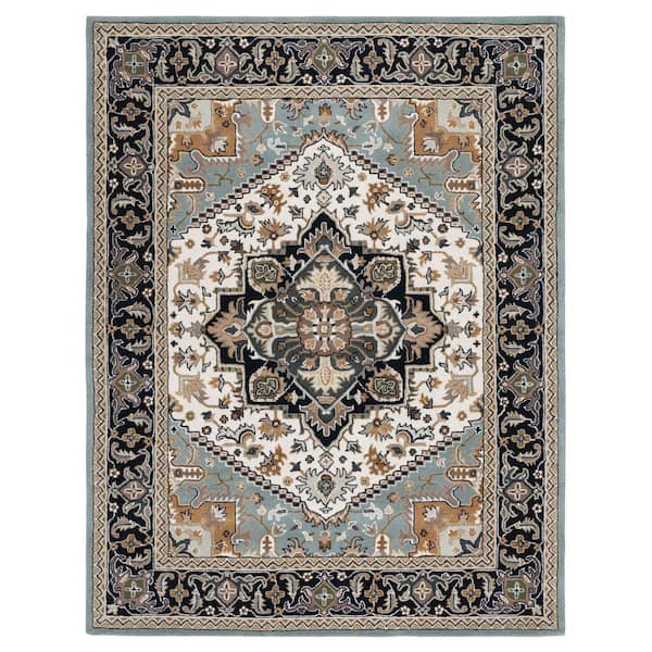 SAFAVIEH Heritage Gray/Green 9 ft. x 12 ft. Border Floral Medallion Area Rug