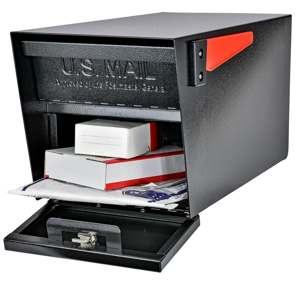 Black Steel Lockable Post Mounted Mailbox with Dual Access