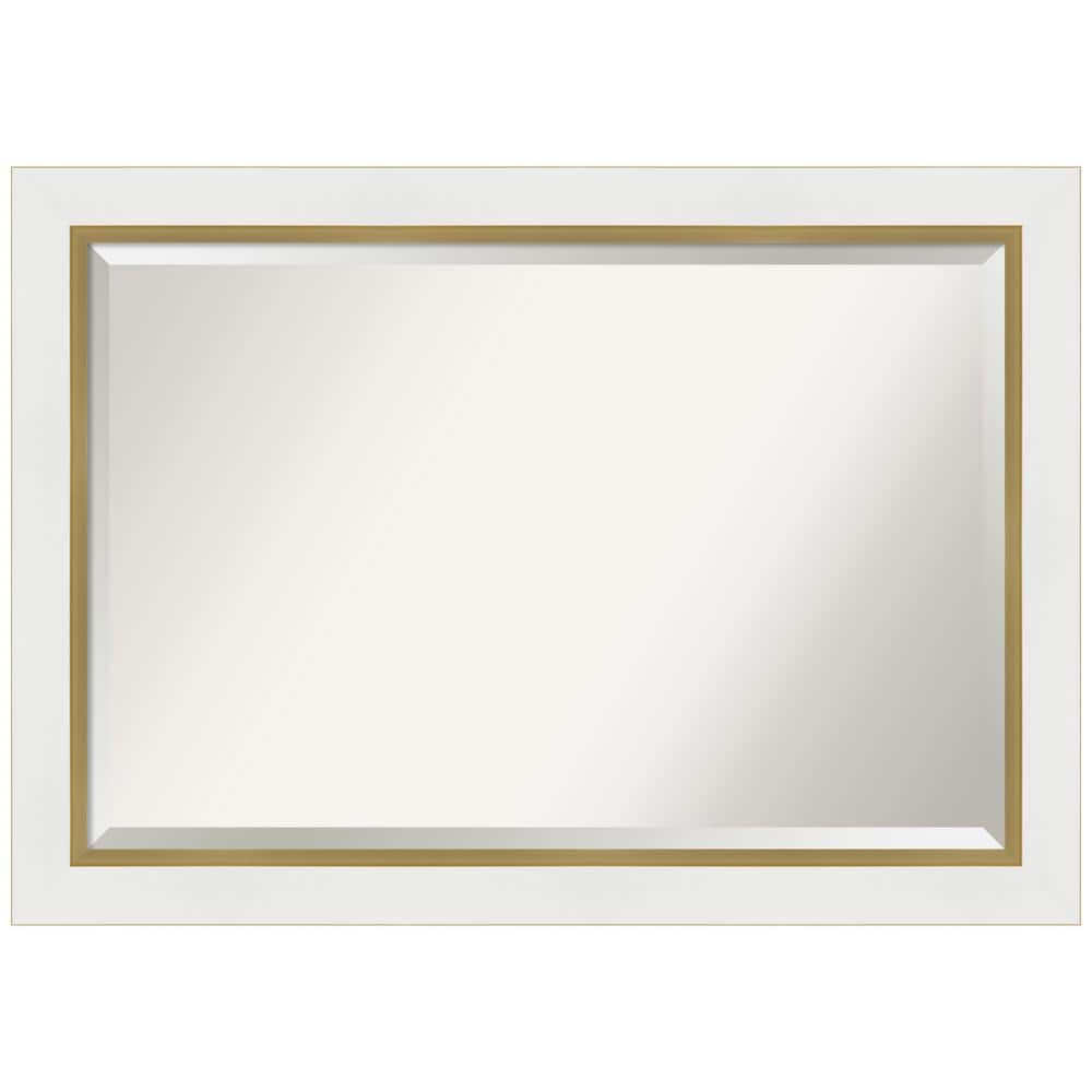 Eva White and Gold Rectangular Wall Mirror with Beveled Frame