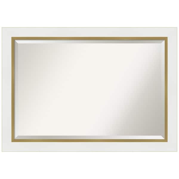 Amanti Art Medium Rectangle Satin Gold MetallicWhite Beveled Glass Modern Mirror (29.25 in. H x 41.25 in. W)