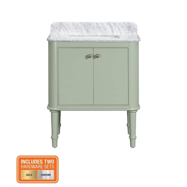 Collette 30 in. Single Sink Freestanding Bathroom Vanity in Moss Green with White Carrara Marble Top (Assembled)