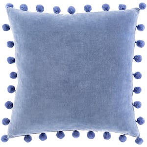 Galini Denim Velvet Pom Pom Polyester Fill 18 in. x 18 in. Decorative Pillow