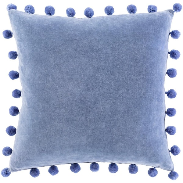 Artistic Weavers Galini Denim Velvet Pom Pom Polyester Fill 18 in. x 18 in. Decorative Pillow