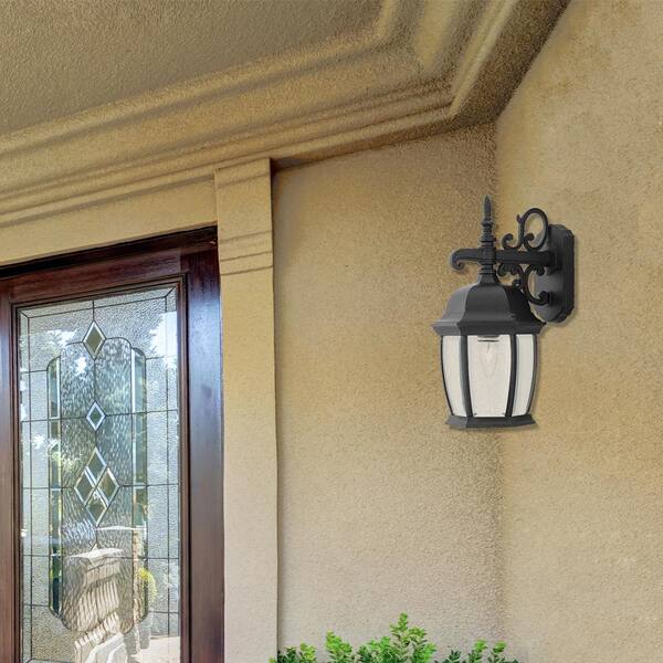 Designers Fountain - Tiverton Black 1-Light Outdoor Line Voltage Hardwired Porch Light Wall Sconce with No Bulb Included