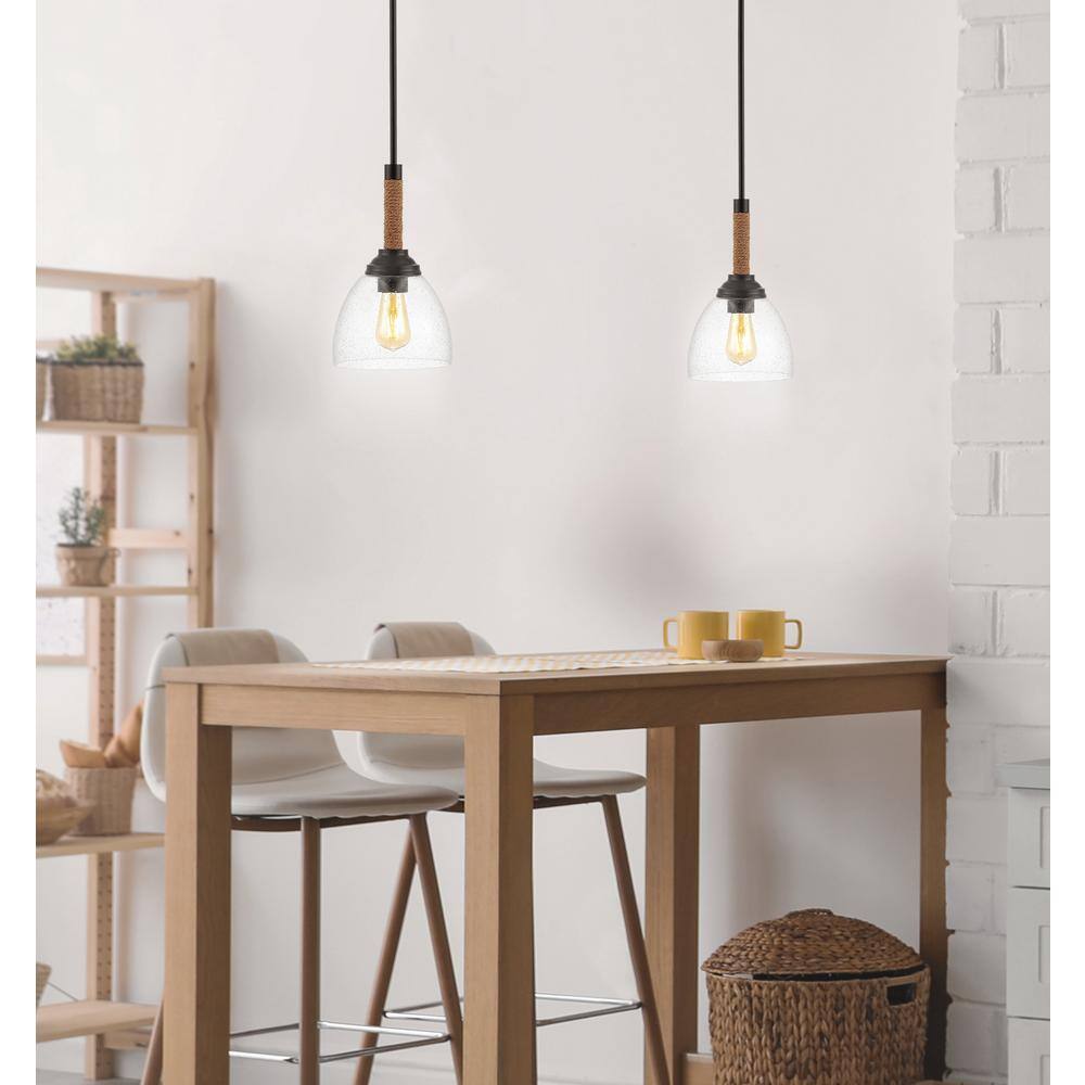 Alys 7.63" Modern Rustic Iron & Clear Glass LED Pendant - Black