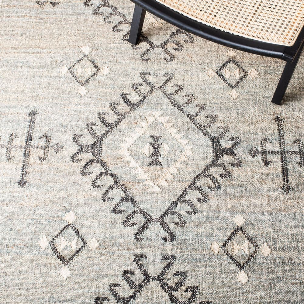 Blue and Black Handmade Flat Woven 9' x 12' Area Rug