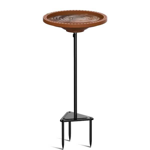 Outdoor Detachable Bird Bath: Heavy-Duty Freestanding Circle Bowl with Metal Stake Stand - Spa & Birdfeeder, Brown