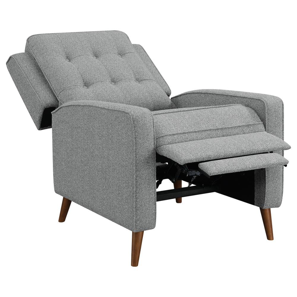 Gray Faux Leather Quilted Tufted Recliner with Pinewood Legs