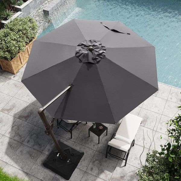 Crestlive Products 11 ft. x 11 ft. Patio Cantilever Umbrella, Heavy-Duty Frame Single Round Outdoor Offset Umbrella in Dark Gray