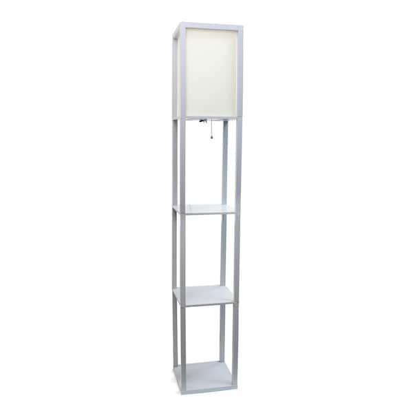Gray Simple Designs Home LF1014-GRY Etagere Organizer Storage Shelf Linen Shade Floor Lamp 