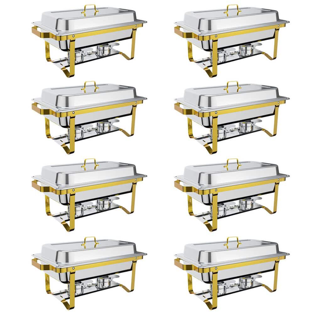 8 qt. 304 Stainless Steel Chafing Dish Buffet Set Stainless Chafer with Pans Rectangle Catering Warmer Server (8-Pack)
