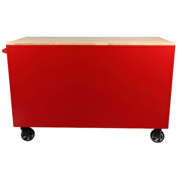 56 in. W 5-Drawer Gloss Red 1-Door Deep Tool Chest Mobile Workbench with Hardwood Top 56 in. W 5-Drawer Gloss Red 1-Door Deep Tool Chest Mobile Workbench with Hardwood Top