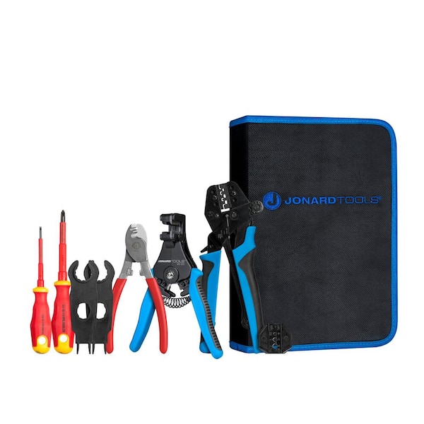 JONARD TOOLS Solar Panel Crimping Tool Kit for MC3 and MC4 Connector Contacts with Included Spanners and Insulated Screwdrivers