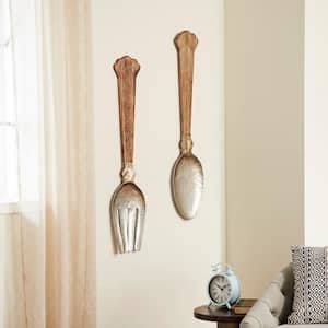 Metal Brown Spoon and Fork Utensils Wall Decor (Set of 2)