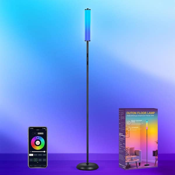 65 in. Black Integrated LED Ambient Light RGB Standard Floor Lamp with Bluetooth Control
