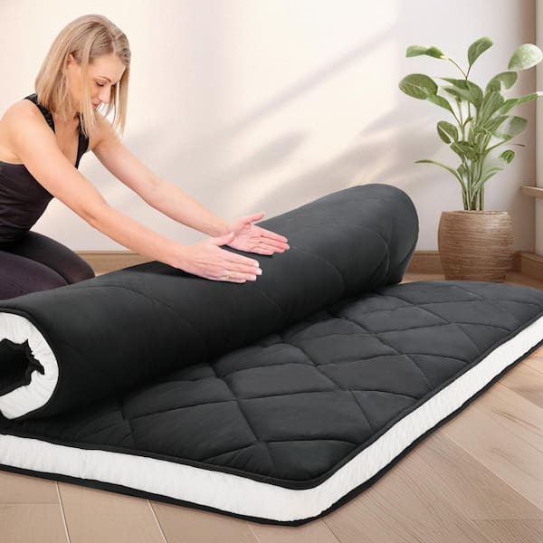 BOZTIY Futon Mattress 4 in. Thick Extra Thick Folding Floor Lounger Guest Bed Padded Sleeping Pad (Black, Full Size)