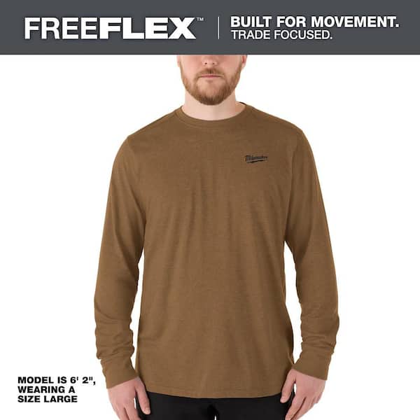 Men's Medium Brown Cotton/Polyester Long Sleeve Hybrid Work T-Shirt