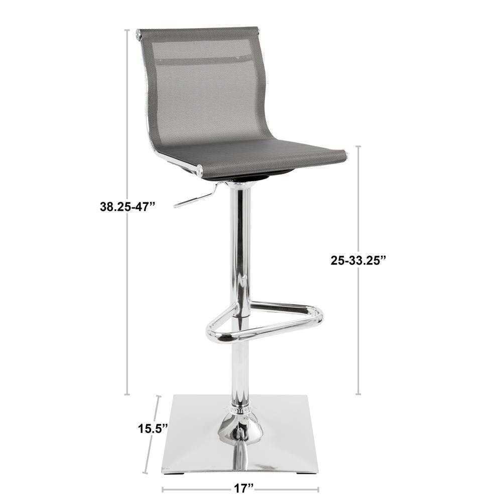 Mirage Silver Adjustable Swivel Barstool with Mesh Seat