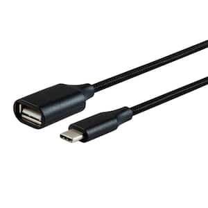 2.4 Amp 0.5 ft. 480 Mbps Type C to USB-A Female 2.0 Extension Cable Cables and Adapters in Braided Black
