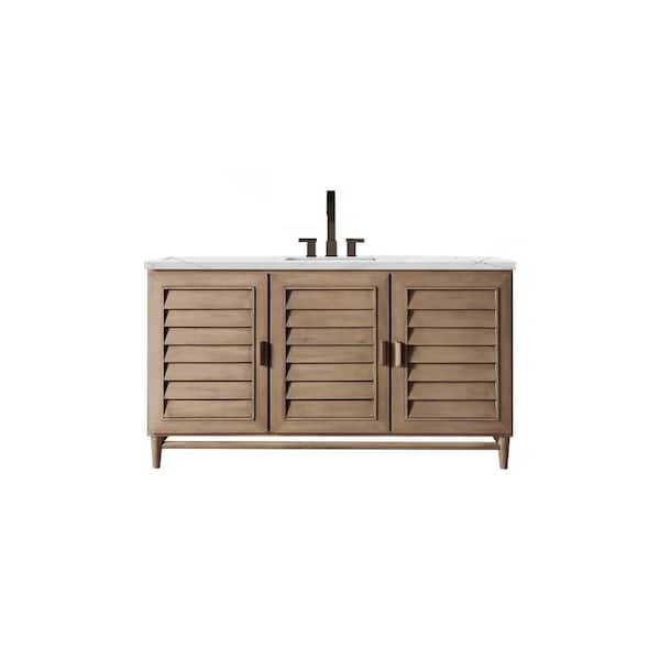 James Martin Vanities Portland 60.0 in. W x 23.5 in. D x 34.3 in. H Bathroom Vanity in Whitewashed Walnut with Ethereal Noctis Quartz Top