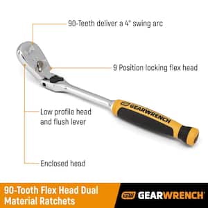 1/4 in. Drive 90-Tooth Dual Material Locking Flex Head Teardrop Ratchet