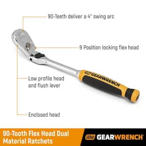 1/2 in. Drive 90-Tooth Dual Material Locking Flex Head Teardrop Ratchet with 17 in. Handle