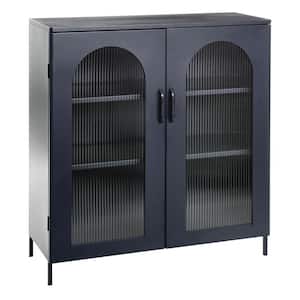 Solstice Black Wide Metal Accent Storage Cabinet with 2 Adjustable Storage Shelves and Arched Glass Door