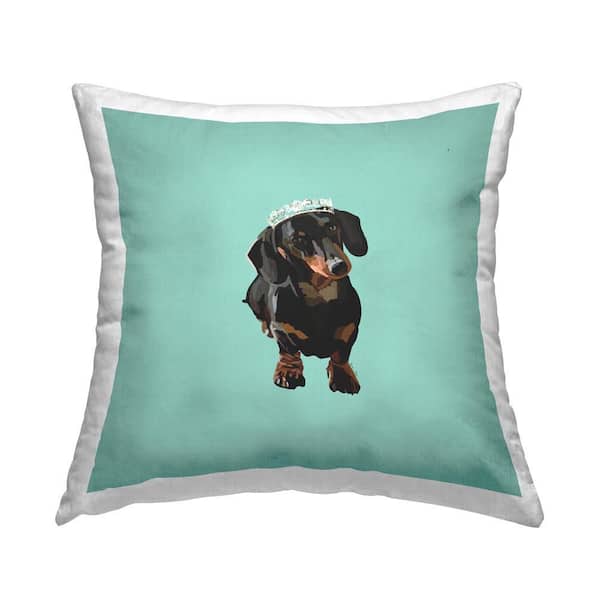 Stupell Industries Royal Dachshund on Turquoise Blue Print Polyester 18 in. x 18 in. Throw Pillow