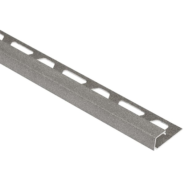 Schluter Quadec Stone Grey Textured Color-Coated Aluminum 3/8 in. x 8 ft. 2-1/2 in. Metal Square Edge Tile Edging Trim