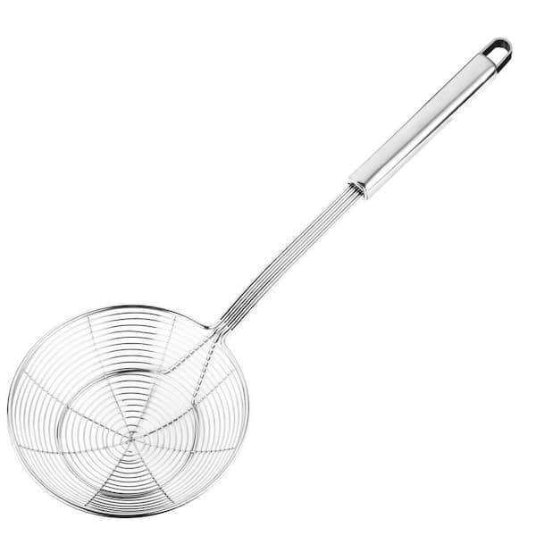 Silver Stainless Steel 5.4 in. Solid Spider Strainer Skimmer Ladle for Cooking Frying, Kitchen Utensils Strainer Spoon