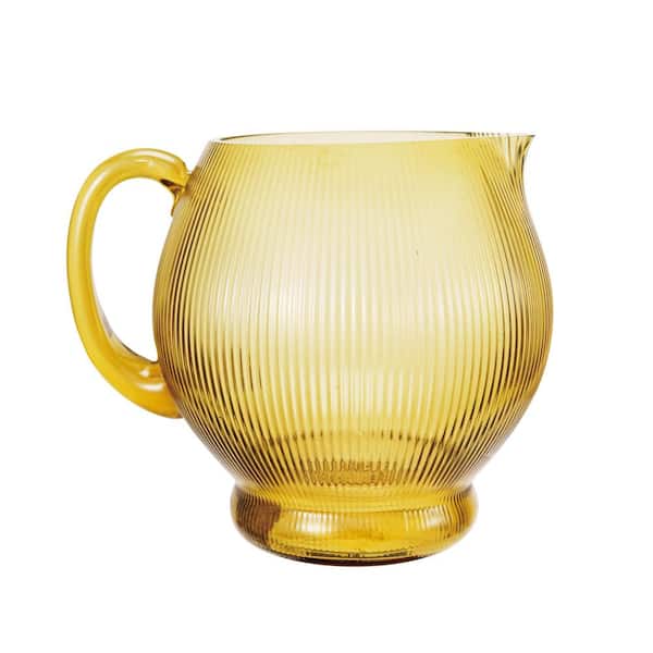 Storied Home 83 fl. oz. Amber Round Ribbed Glass Pitcher