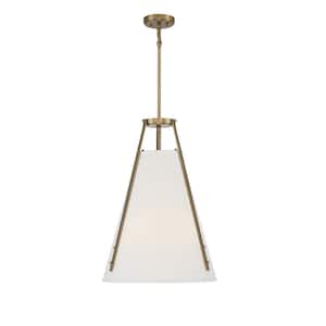 Newport 18 in. W x 26 in. H 4-Light Warm Brass Pendant Light with Soft White Fabric Shades