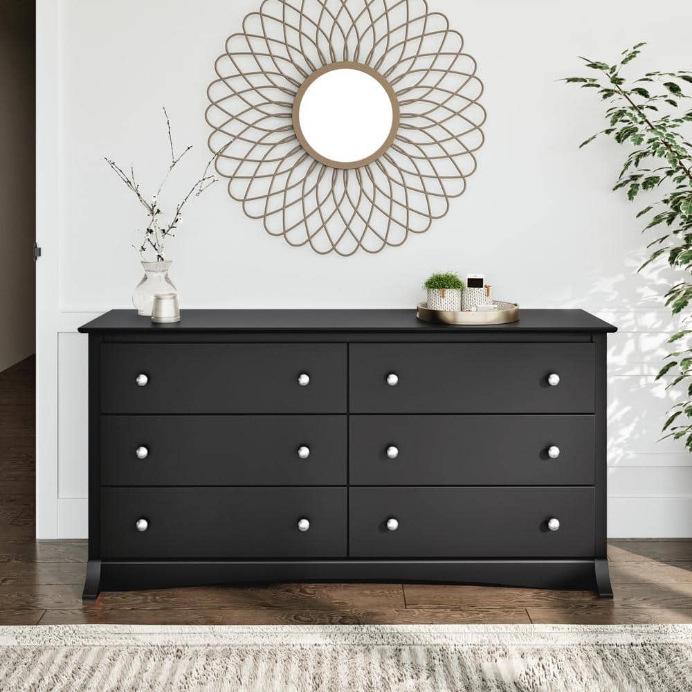 Black Double 6-Drawer Modern Bedroom Dresser