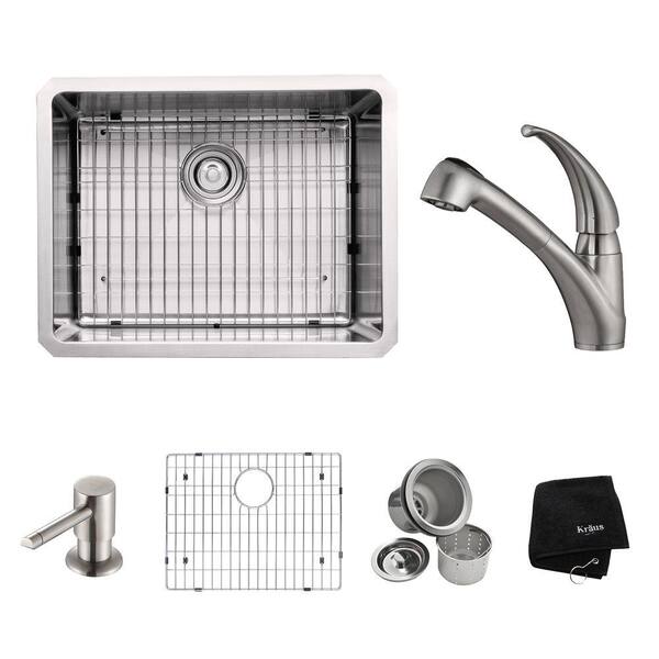 KRAUS All-in-One Undermount Stainless Steel 23 in. Single Basin Kitchen Sink with Faucet and Accessories in Stainless Steel