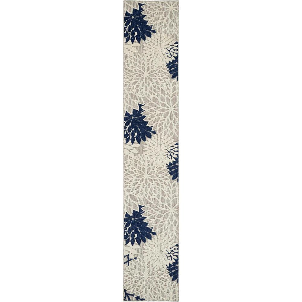 Aloha Ivory/Navy 2 ft. x 10 ft. Kitchen Runner Floral Modern Indoor/Outdoor Patio Area Rug price history on PriceWatchPro