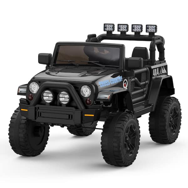 Garvee 10.2 in. 12V Powered Kids Ride on Truck Car with Remote Control, Music Player, LED Lights and Safe Brake, Black
