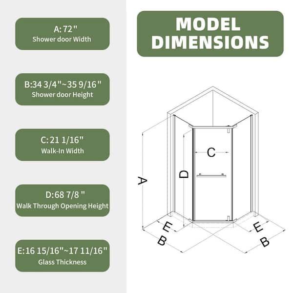 ACE DECOR Corner Shower Enclosure34.75 in.x 2 in.Frameless Neo
