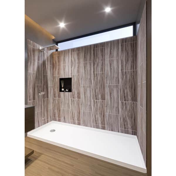 Driftwood 60-in x 32-in x 83-in 7 Pieces Alcove Shower Kit With Glue Up Shower Wall and Shower Pan Left Drain