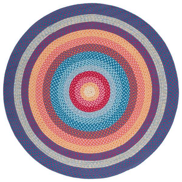 SAFAVIEH Braided Red/Orange 3 ft. x 3 ft. Machine Washable Border Interlaced Round Area Rug