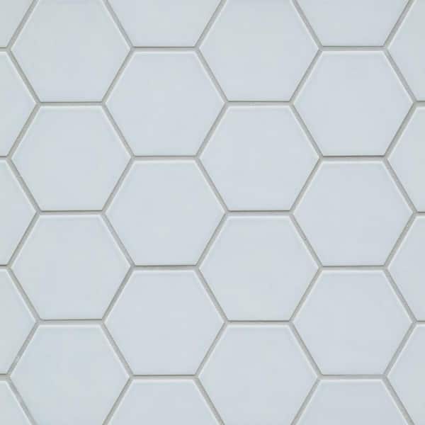 Hedron Hexagon 4 in. x 5 in. Glossy Sky Blue Ceramic Wall Tile (5.38 sq. ft./Case)