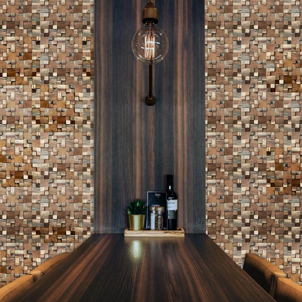 Natural Finish Reclaimed Wood Mosaic Wall Tile, 11-Pack