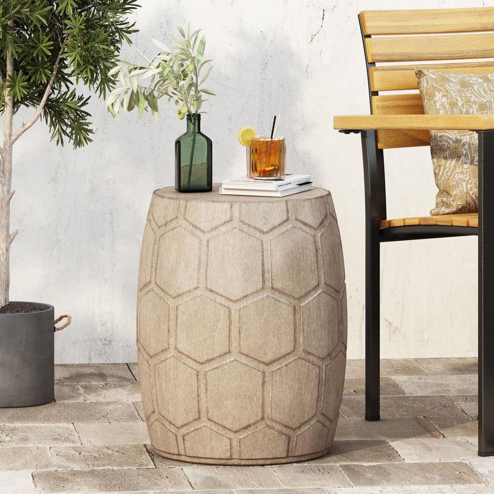 Gaudet Natural Wood Stone Outdoor Patio Side Table