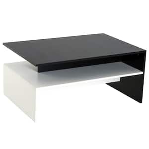 Modern Black/White 2-Tier Modern Rectangular Living Room Coffee Table with Open Shelves
